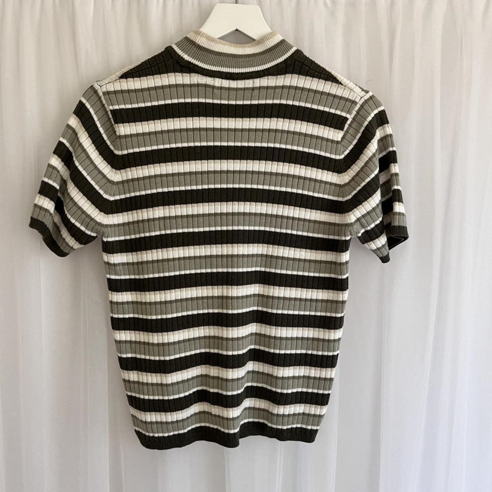 Striped Crewneck Sweater - Olive and Cream - Picture 2 of 2